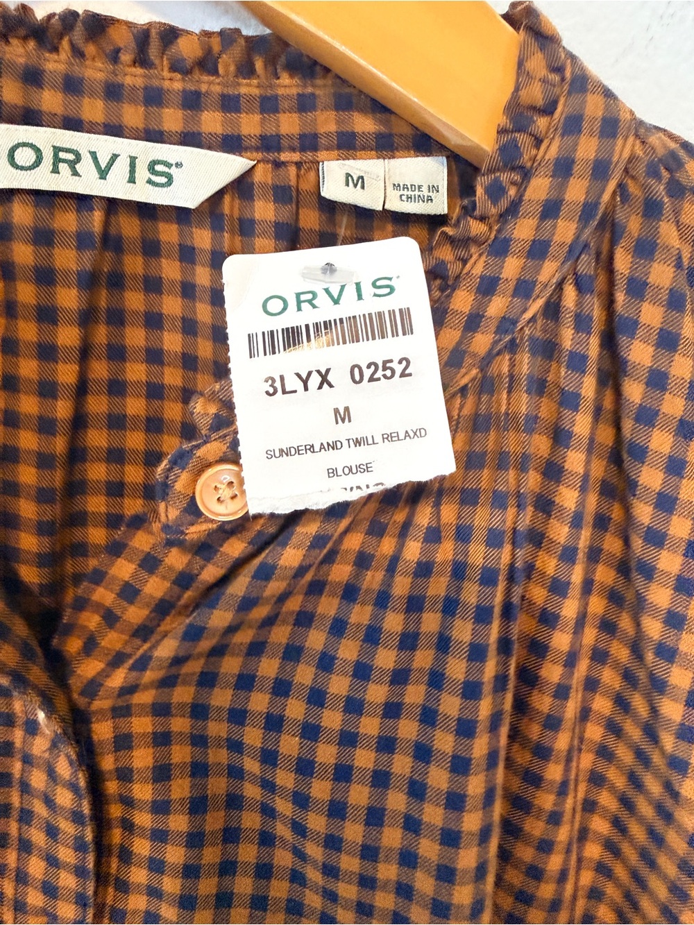 Orvis Gingham Blouse Fall Cottagecore Preppy Plaid Cotton M - Picture 5 of 8